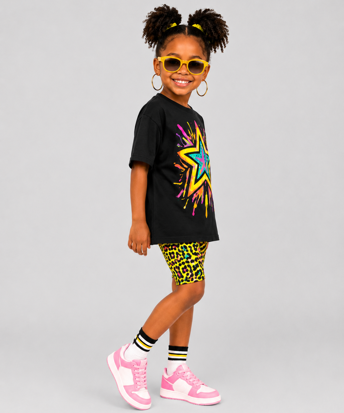 Neon Starburst Biker Short Set