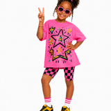 Pink Star Pop Biker Short Set