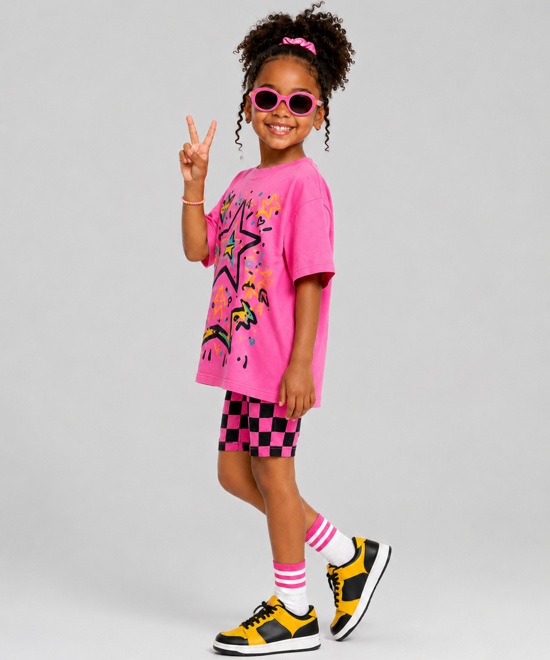 Pink Star Pop Biker Short Set