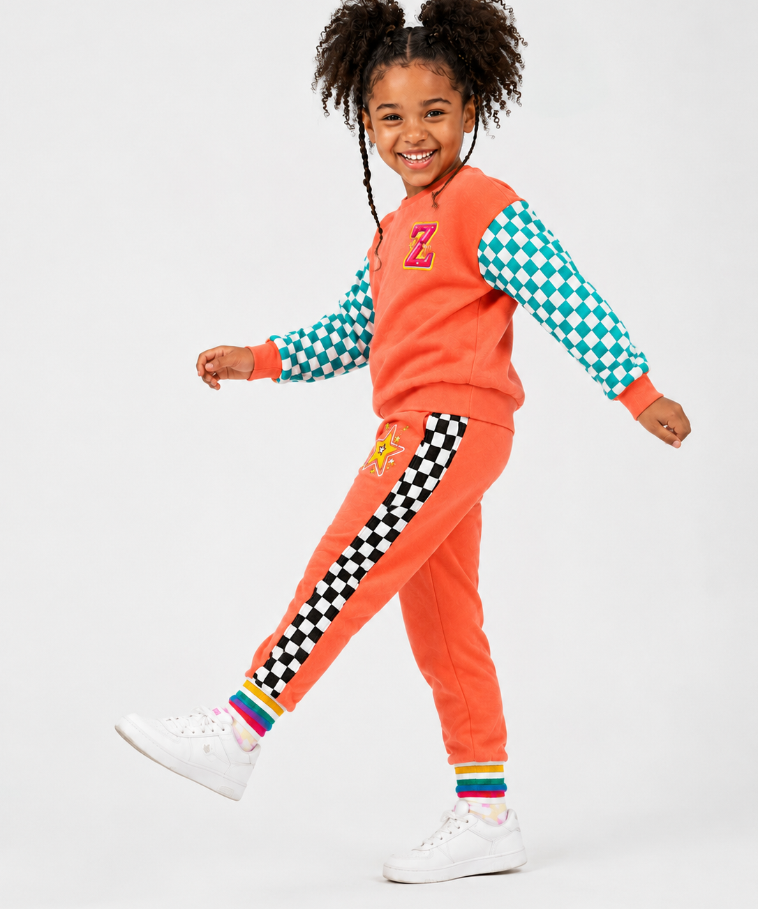 The Move Jogger Set — Coral Check Star